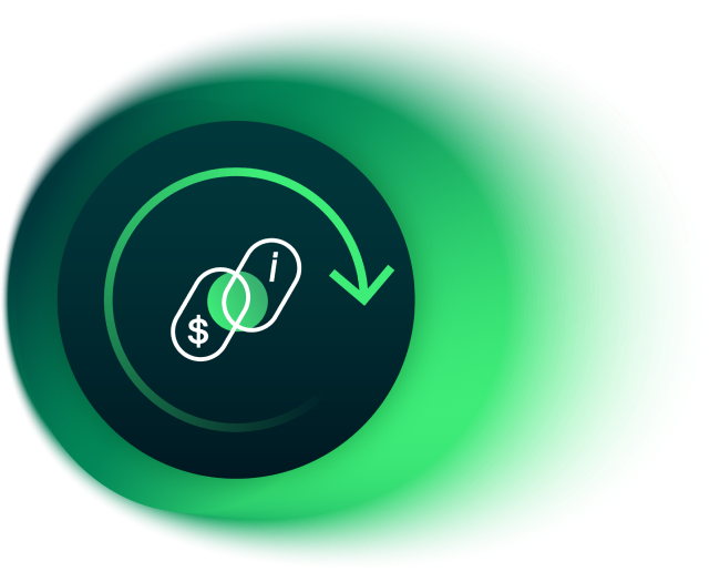 Cash Application icon with arrow over background with green gradient