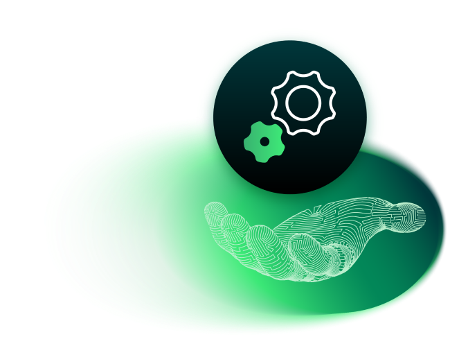 AI hand with gears icon over background with green gradient