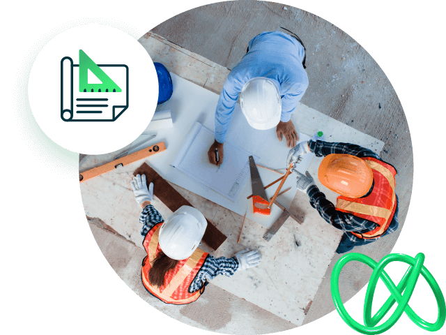 Construction workers looking at construction documents