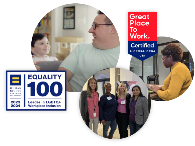 Images of employees representing diversity and inclusion at Billtrust with Great Place to Work Award and Equality 100 Award