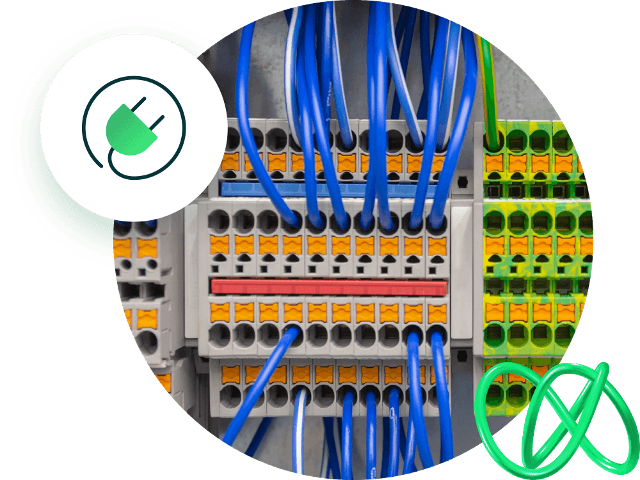 Georganiseerd bekabelingspaneel met elektrisch pictogram