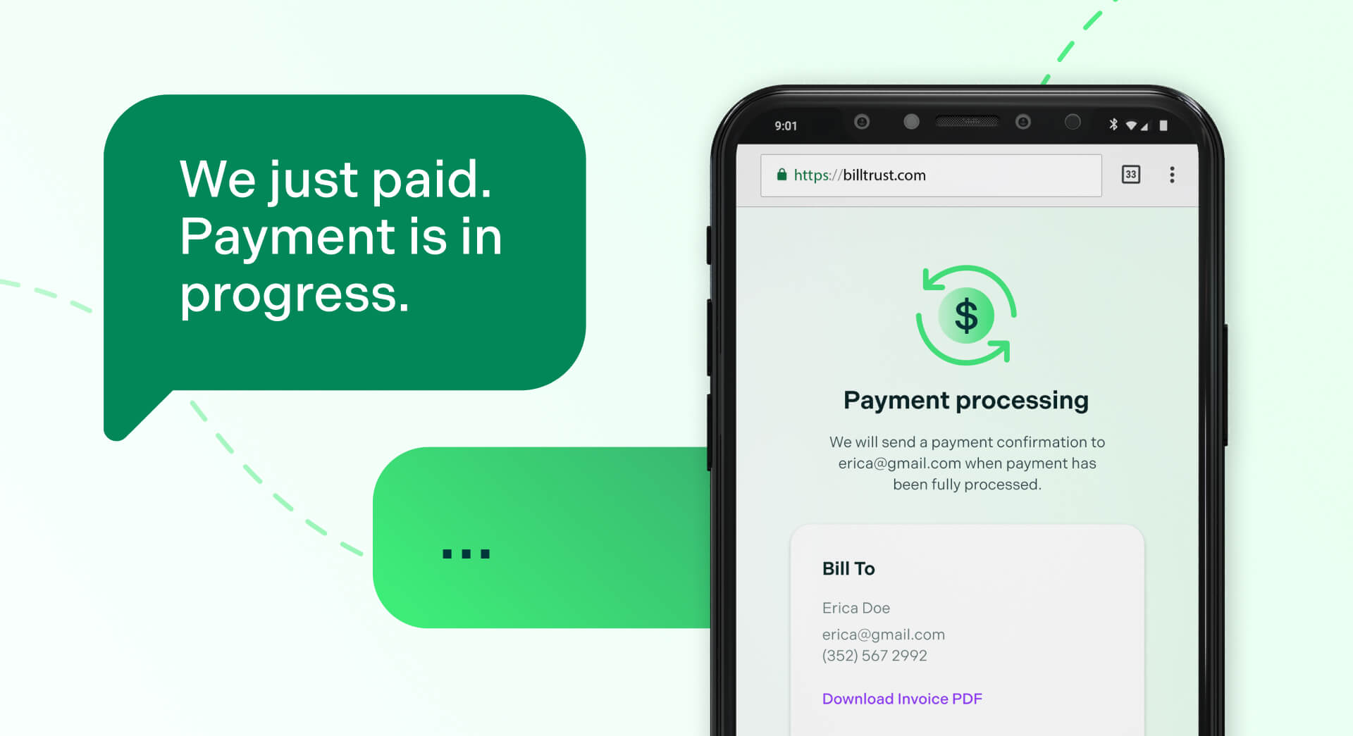 Payment in Progress illustration with chat screen