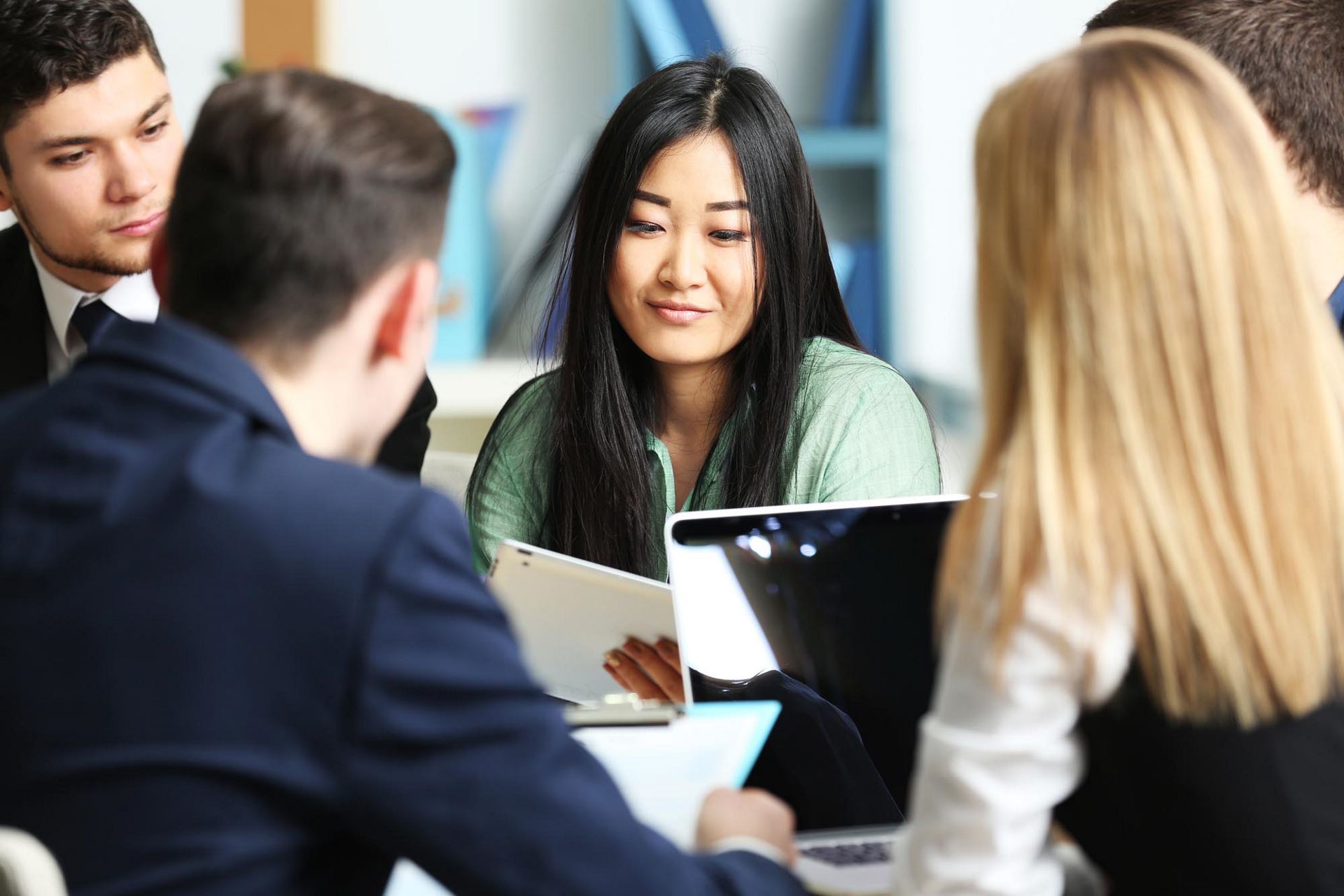 group of employees having a work-related meeting