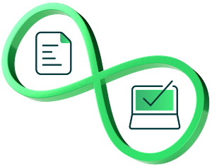 Infinity symbol with document and computer